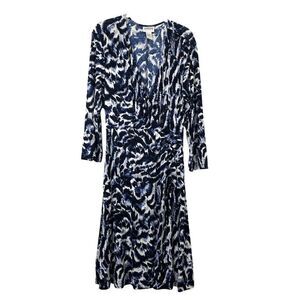 Chicos Travelers knit printed faux‎ wrap midi dress Sz 2 Large